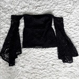 RUNAWAY Black Lace Off-Shoulder Sierra Top Size Small, 4